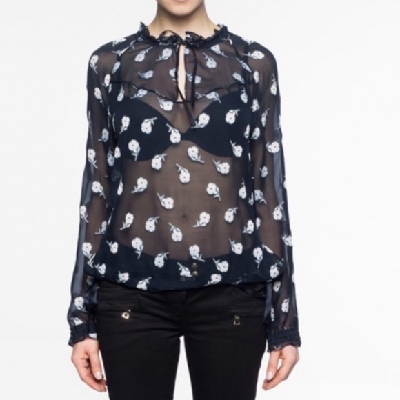 Rag & Bone Sheer Silk Floral Blouse Small - Picture 1 of 15